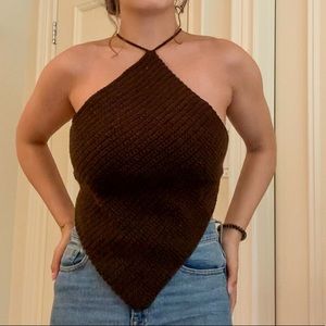 Brown open-back crochet top